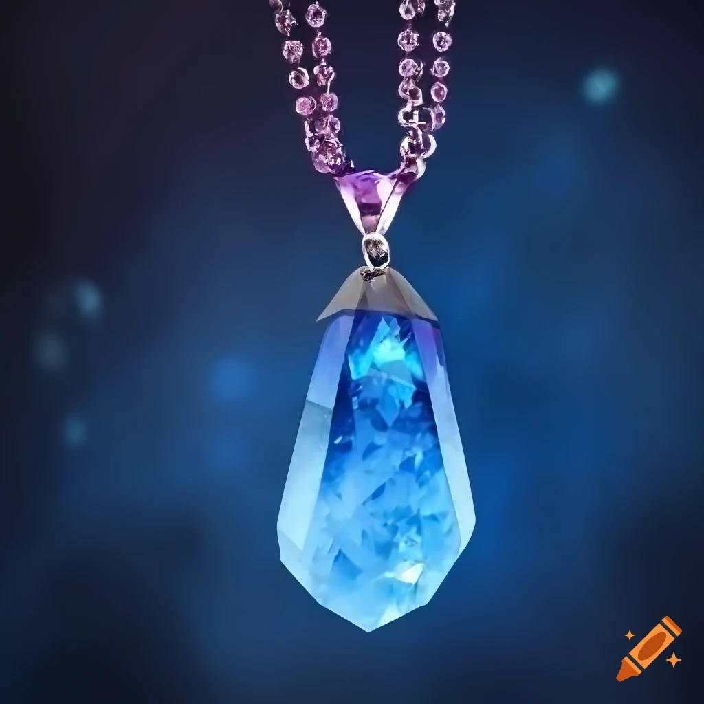 blue quartz necklace with a mysterious blue light