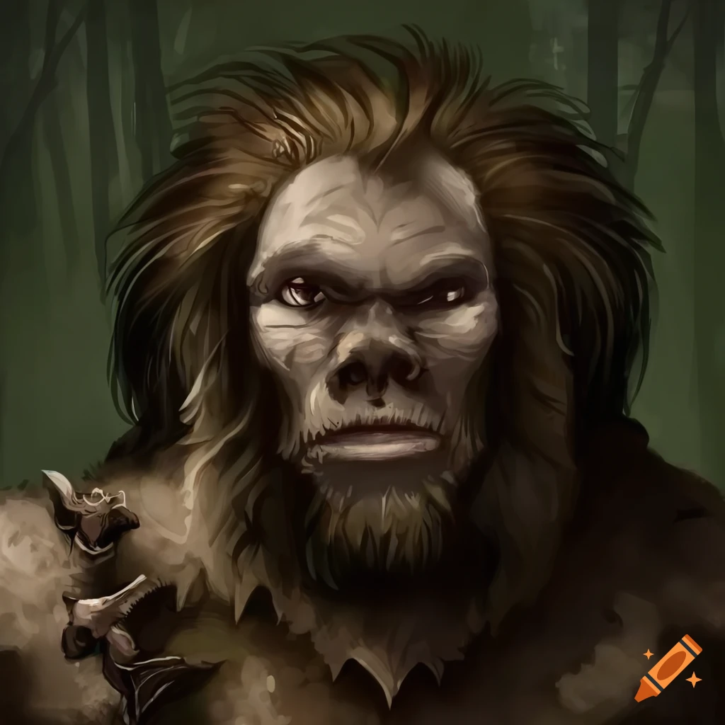 colorless aquarel portrait of a bigfoot with bones armor
