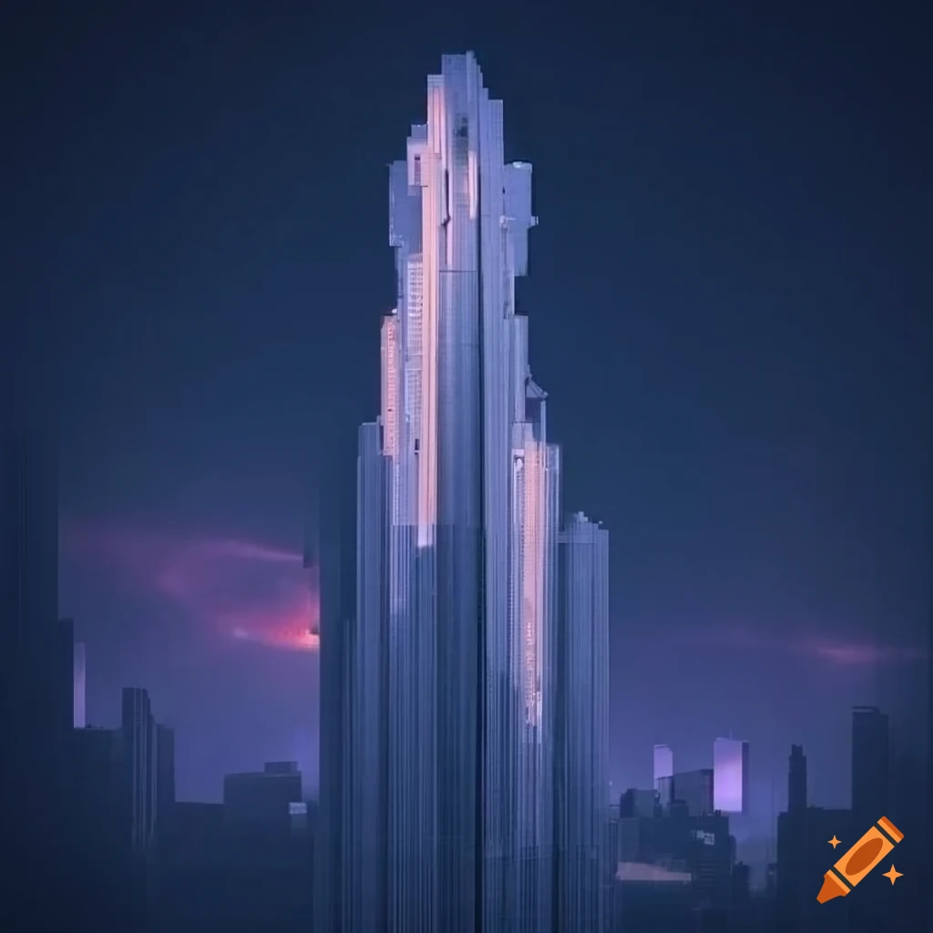 futuristic metropolis at dusk with high rise buildings