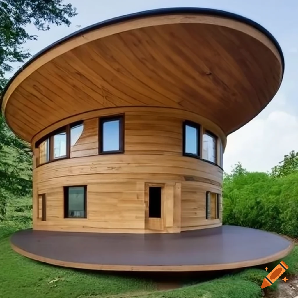 round villa made of solid wood with rounded corners