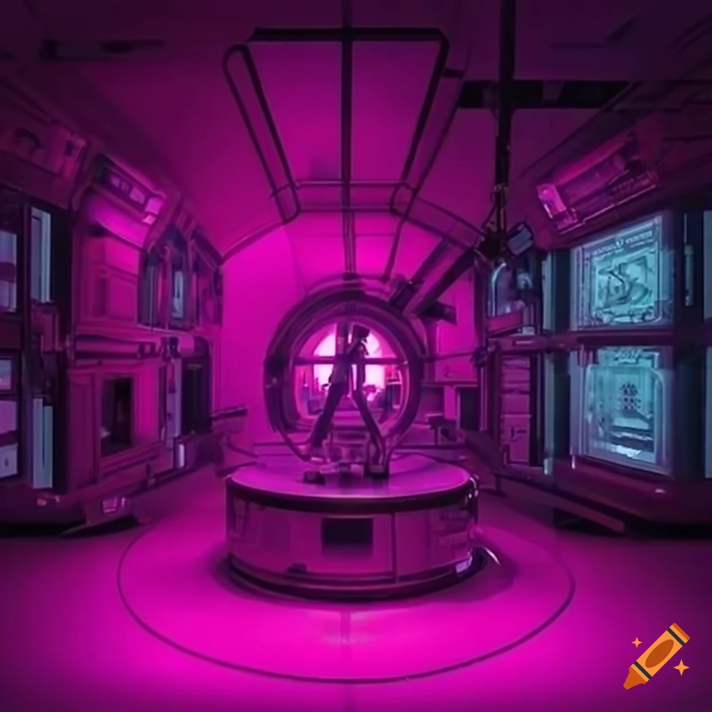 sci-fi science lab with pink lighting