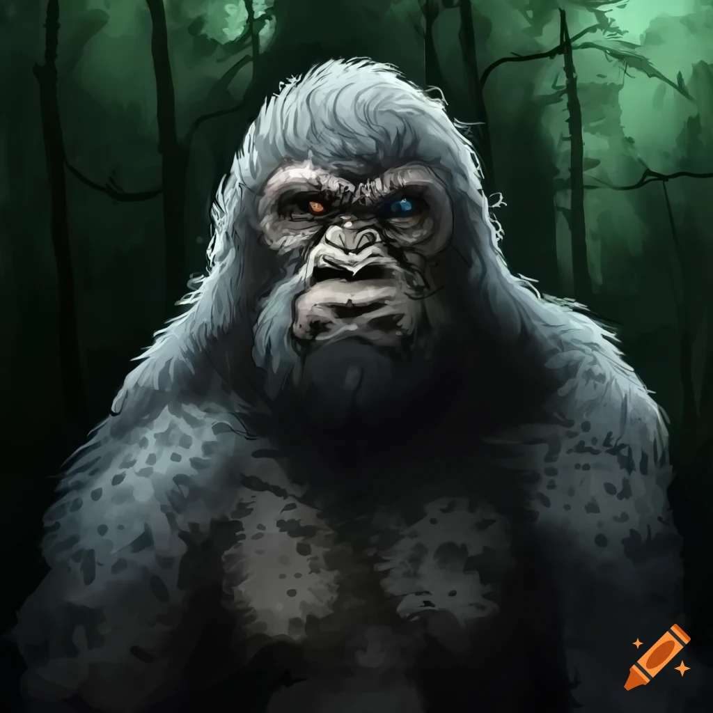 black and white portrait of a heroic fantasy bigfoot