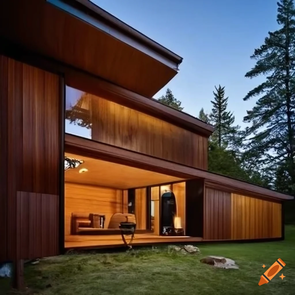 modern house made of solid wood with rounded corners