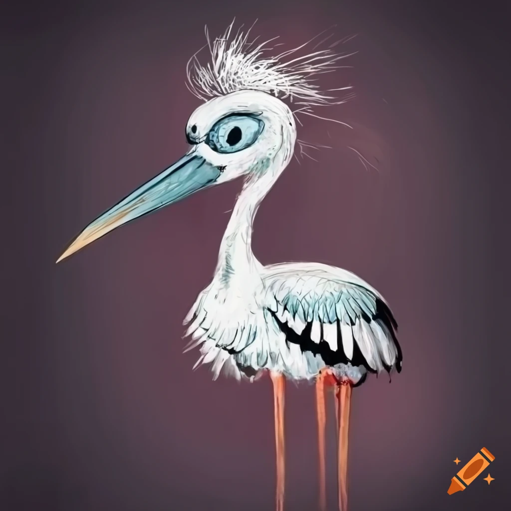 stork drawing in Tim Burton style
