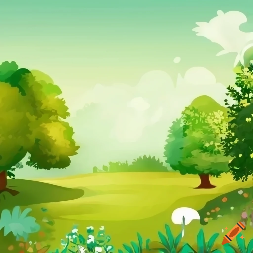 colorful illustration of trees in a garden