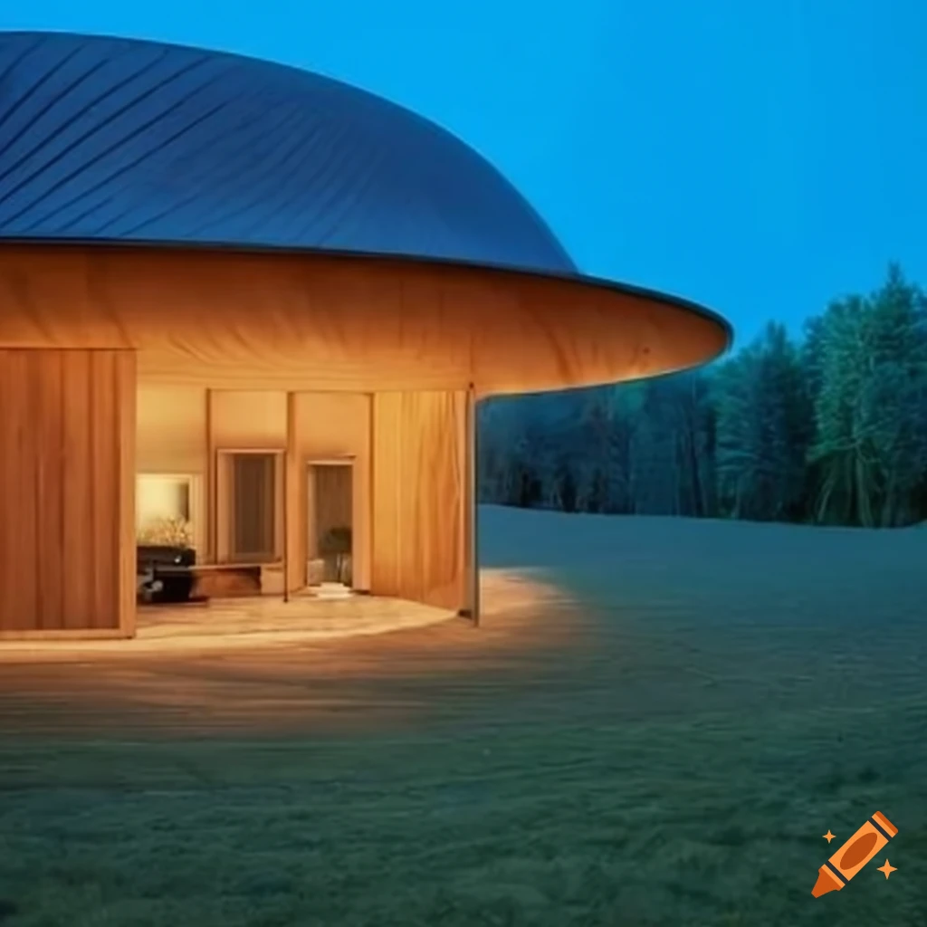 round villa made of solid wood with rounded corners