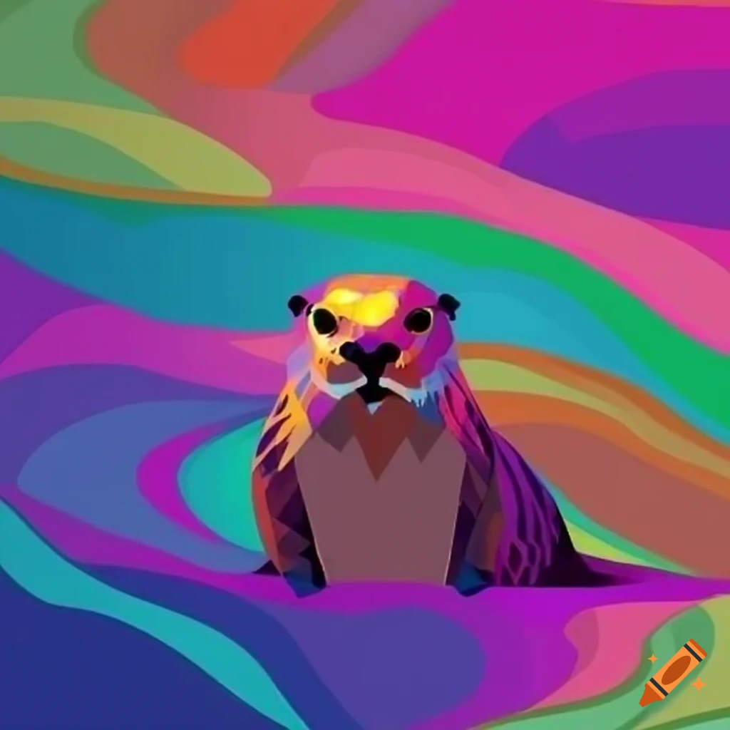 colorful geometric otter with a wave backdrop