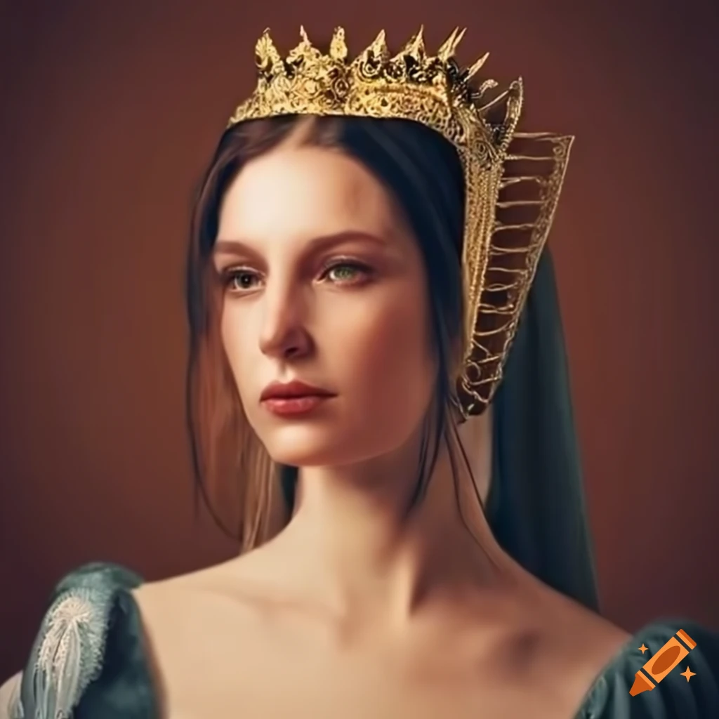 medieval queen in a luxurious royal gown and crown