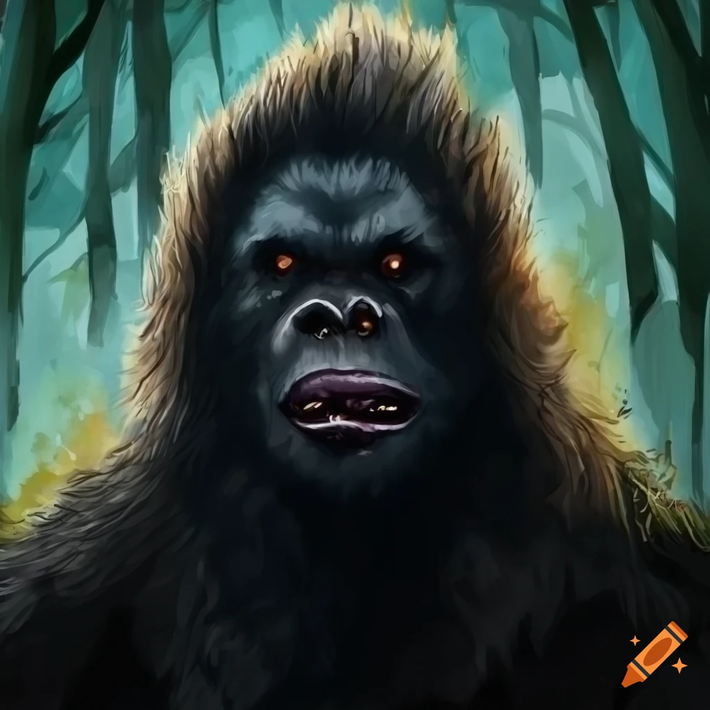 portrait of a majestic black-furred bigfoot