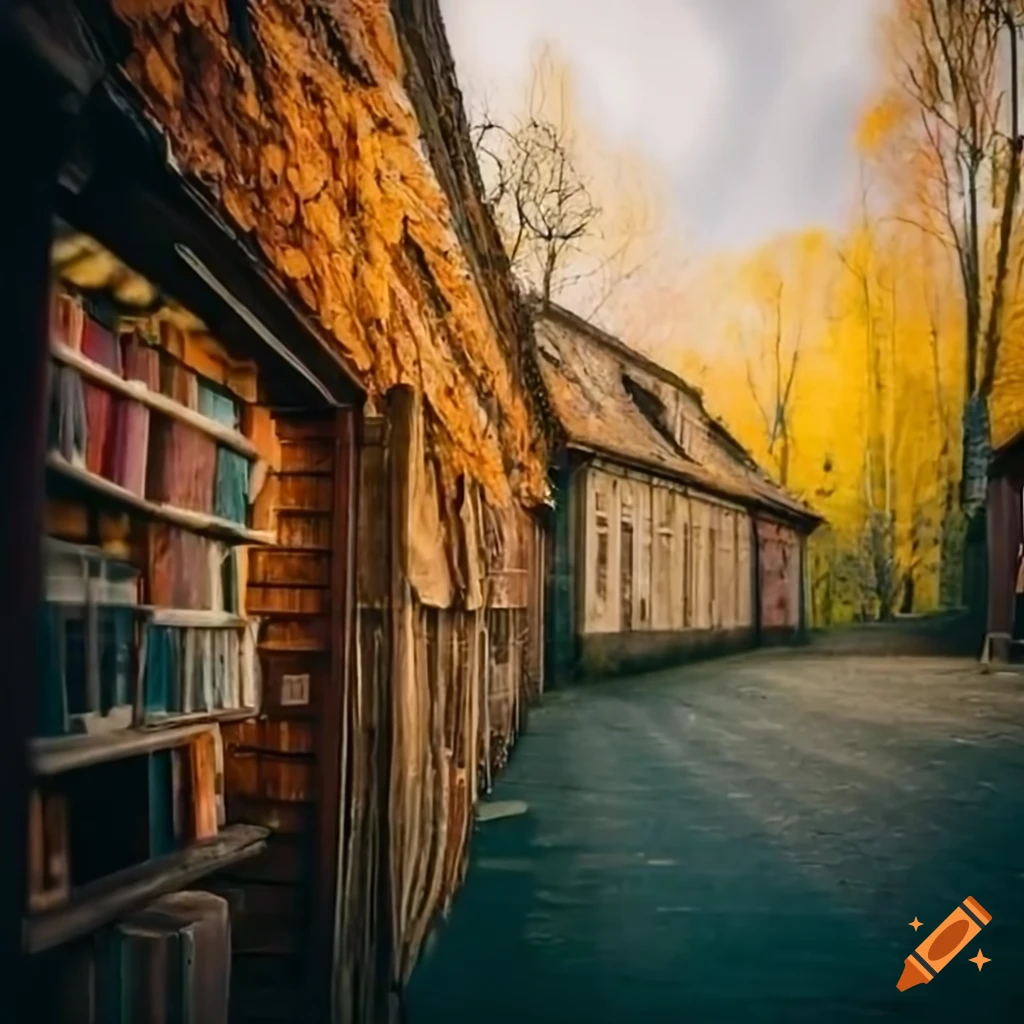 autumn landscape with a charming bookstore