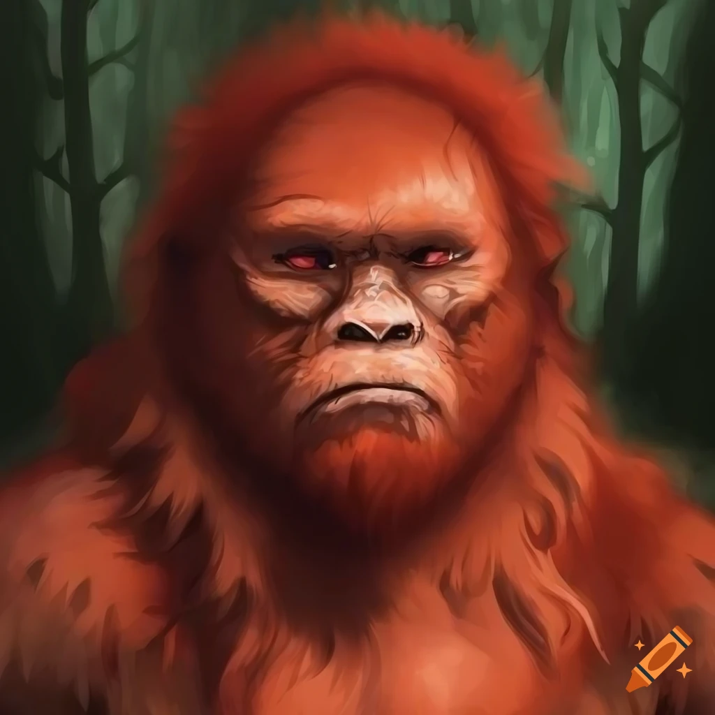 colorless aquarel portrait of a red-furred heroic fantasy bigfoot