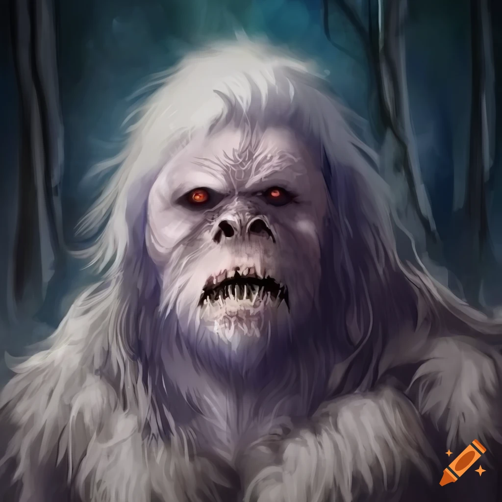 portrait of a white-furred bigfoot in armor