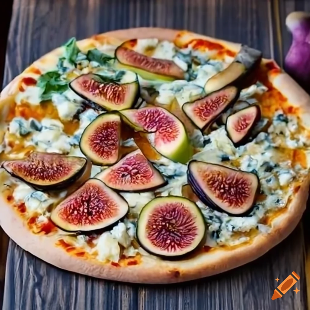 gourmet pizza with pineapple, figs and gorgonzola