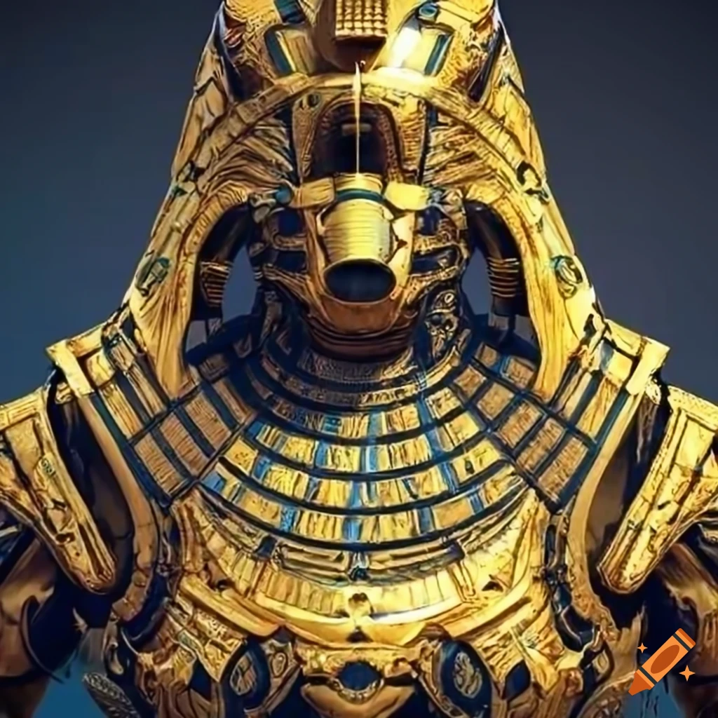 scifi combat powered armor with ancient Egyptian design