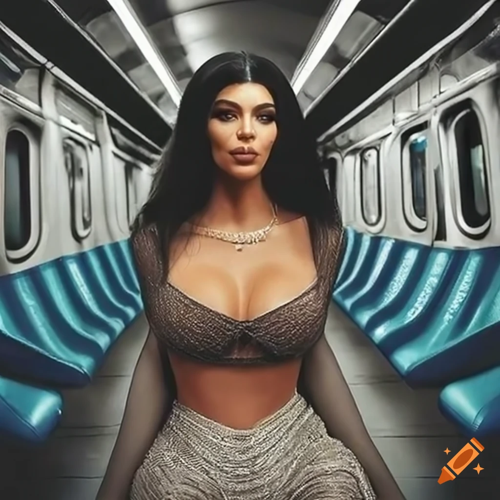 Kardashian Jolie Lopez sitting in an empty subway train