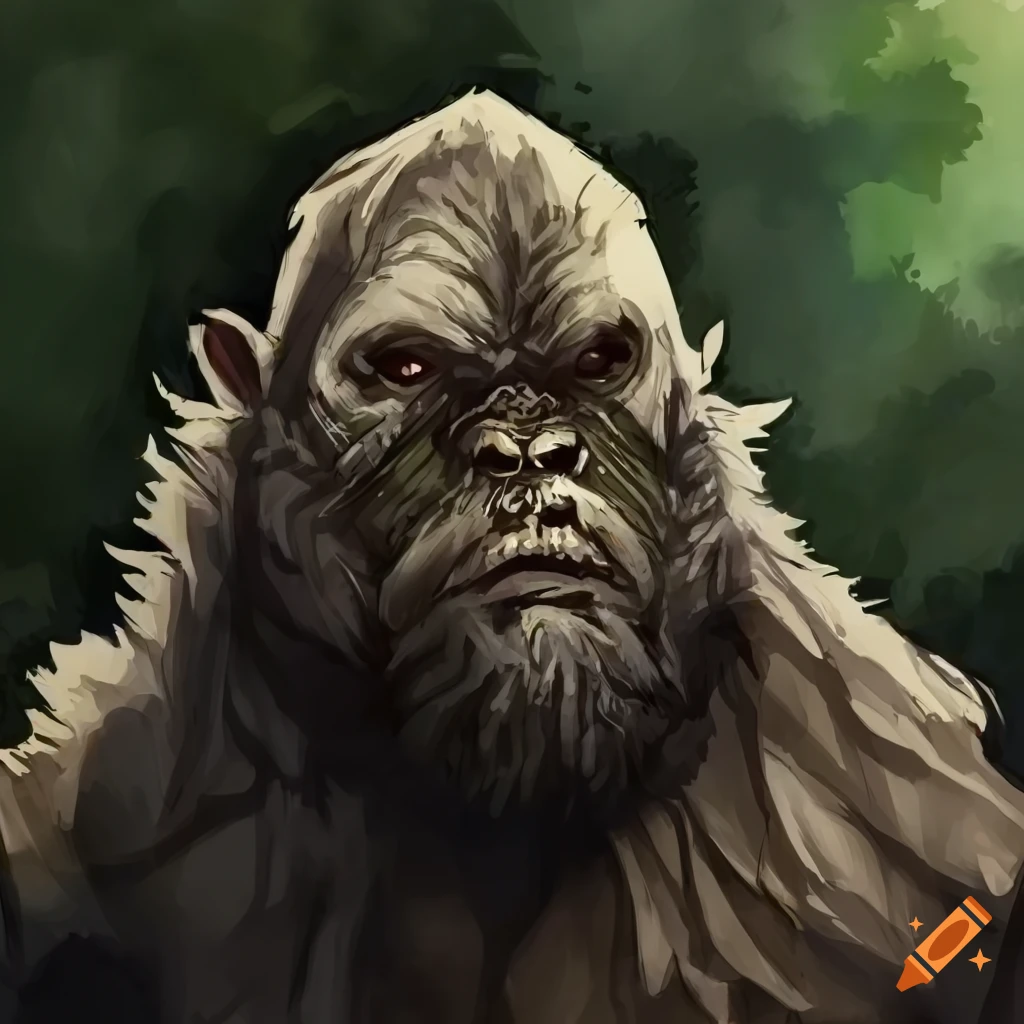 colorless aquarelle of a heroic bigfoot in steel armor