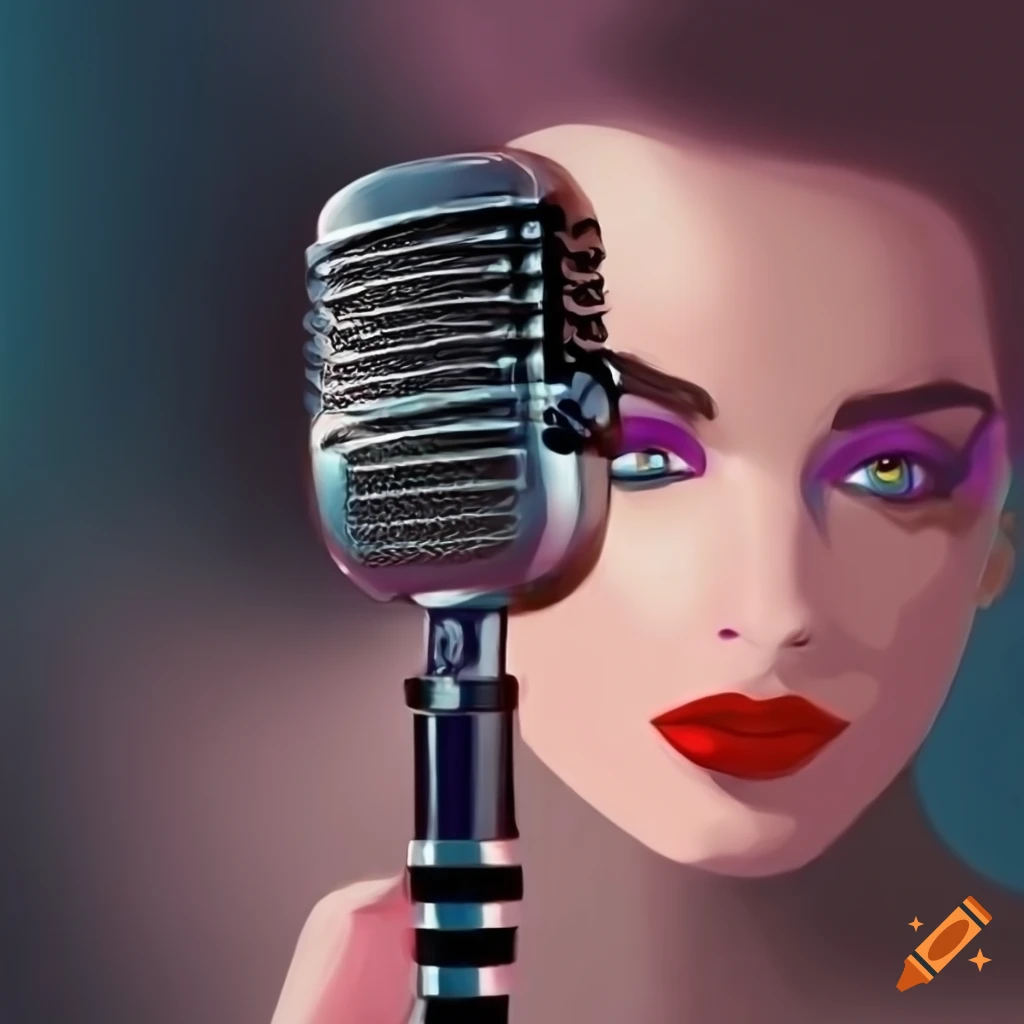 1930s style microphone with Nagel style female illustration
