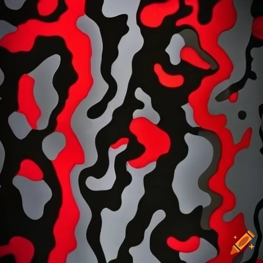 Camouflage pattern in red, grey, black, and white on Craiyon