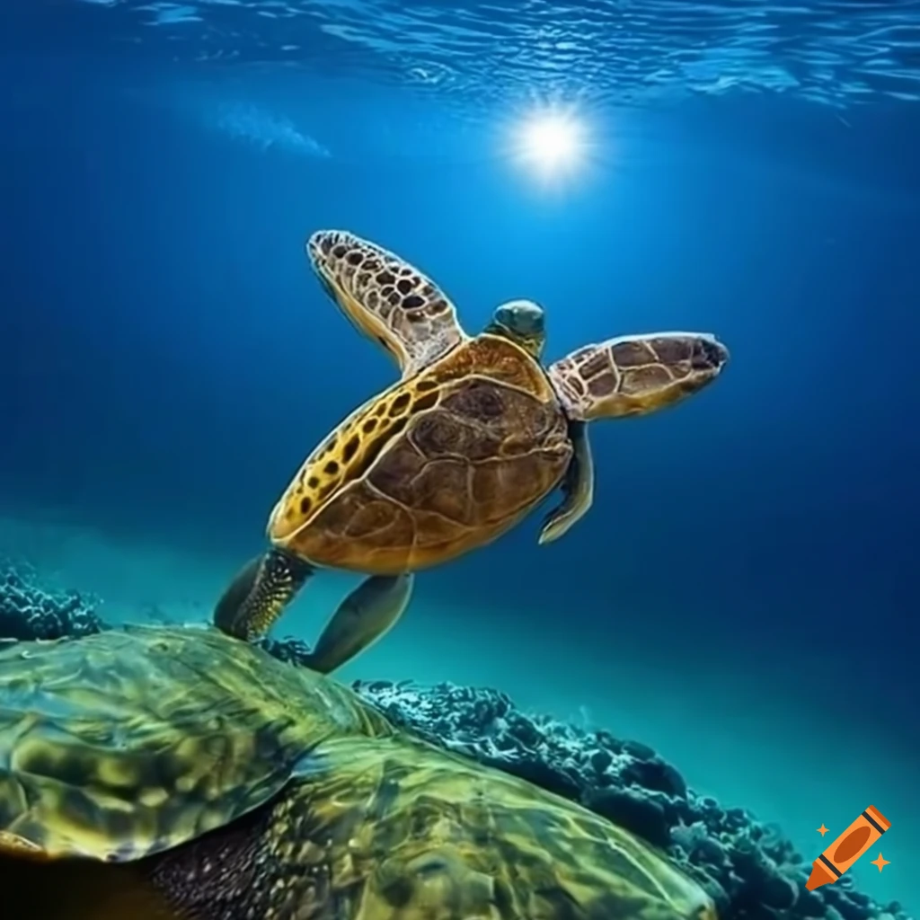 tortuga y estrellas de mar en el océano