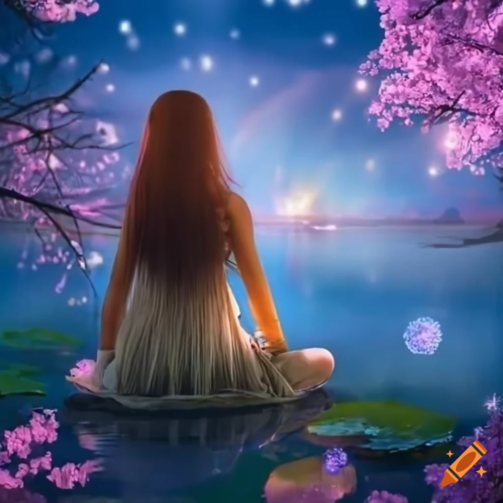 sakura pond under magical lights
