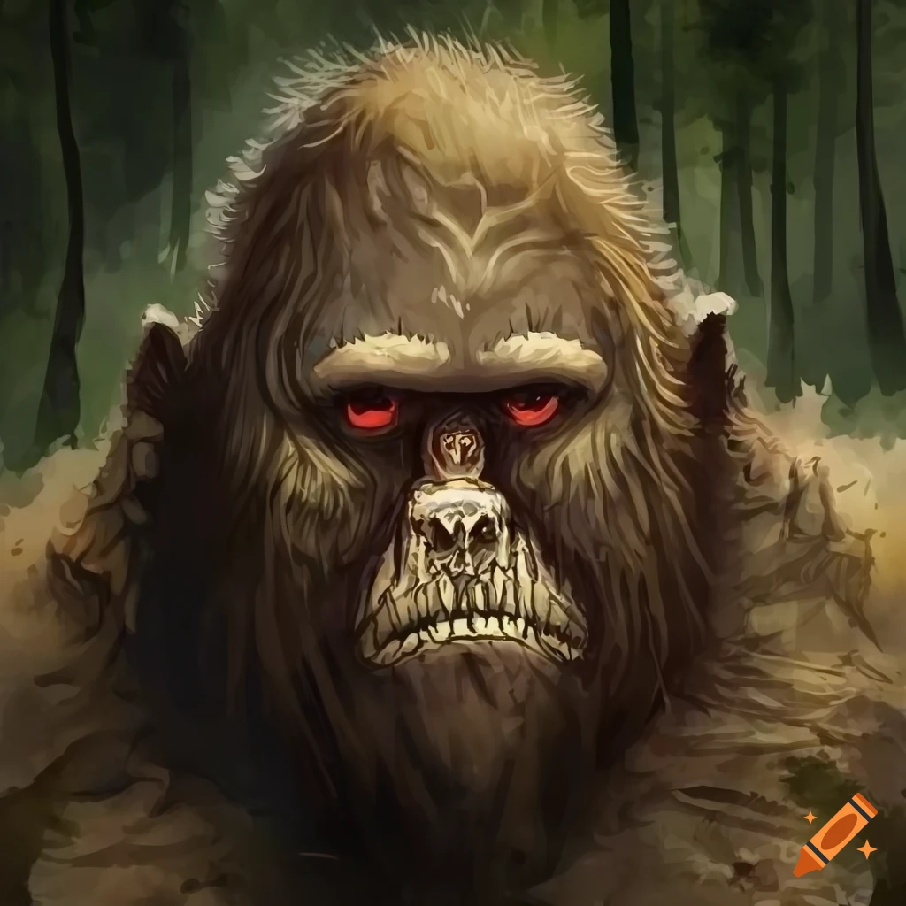 colorless aquarel portrait of a heroic fantasy bigfoot