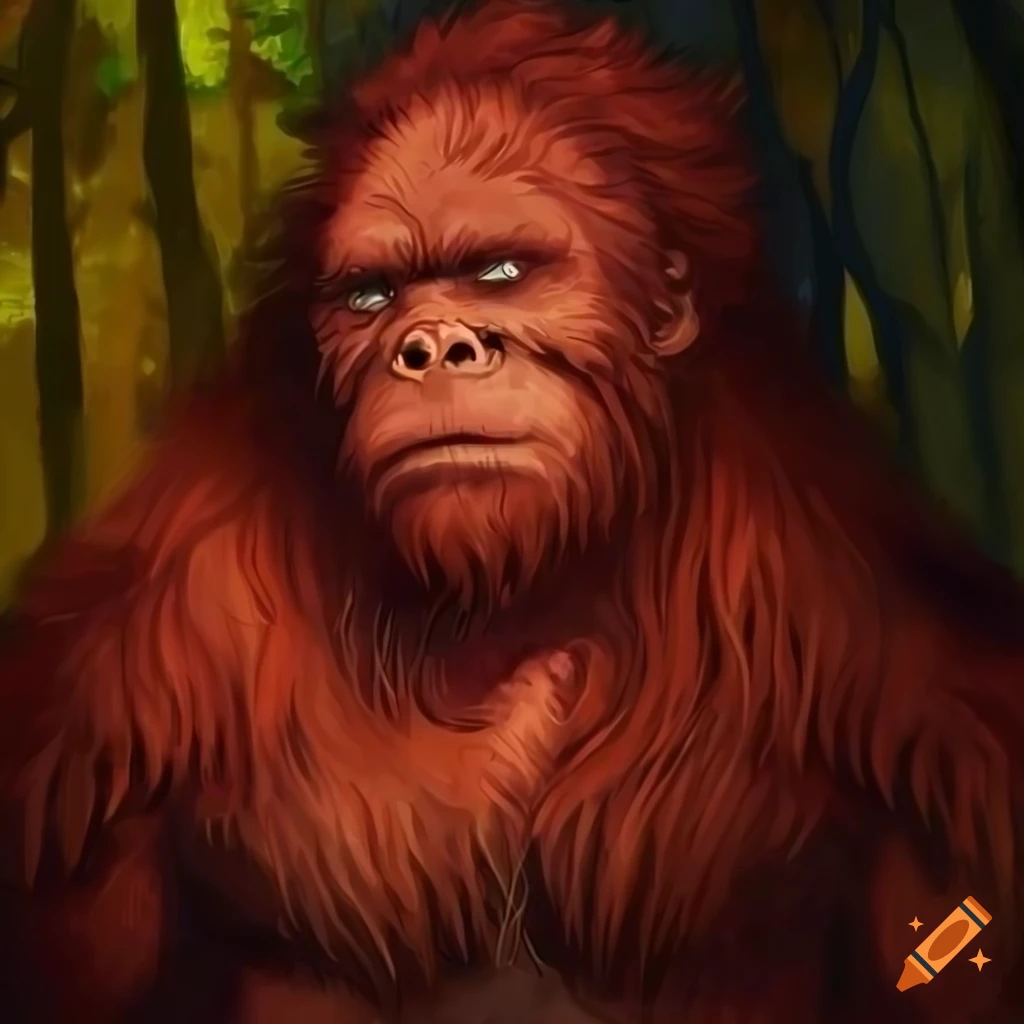 colorless aquarel portrait of a red-furred bigfoot