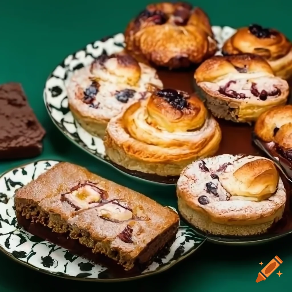 luxury homemade pastries on traditional small plates