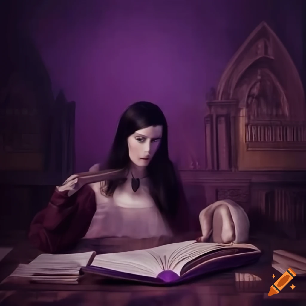 illustration of a woman reading in a fantasy world