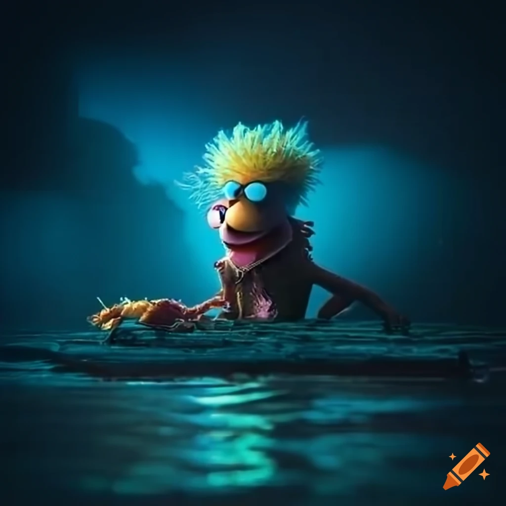 cyberpunk muppet in the ocean