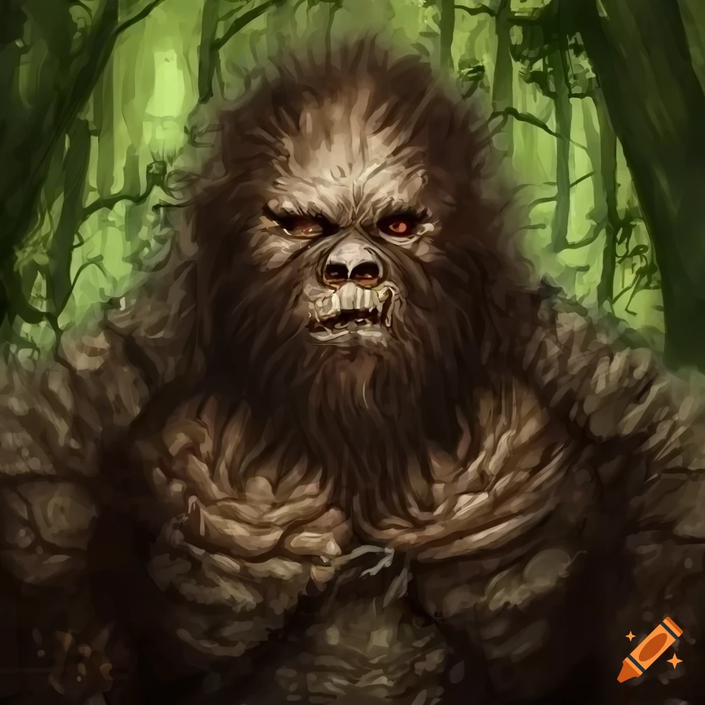watercolor portrait of a bigfoot warrior in bone armor