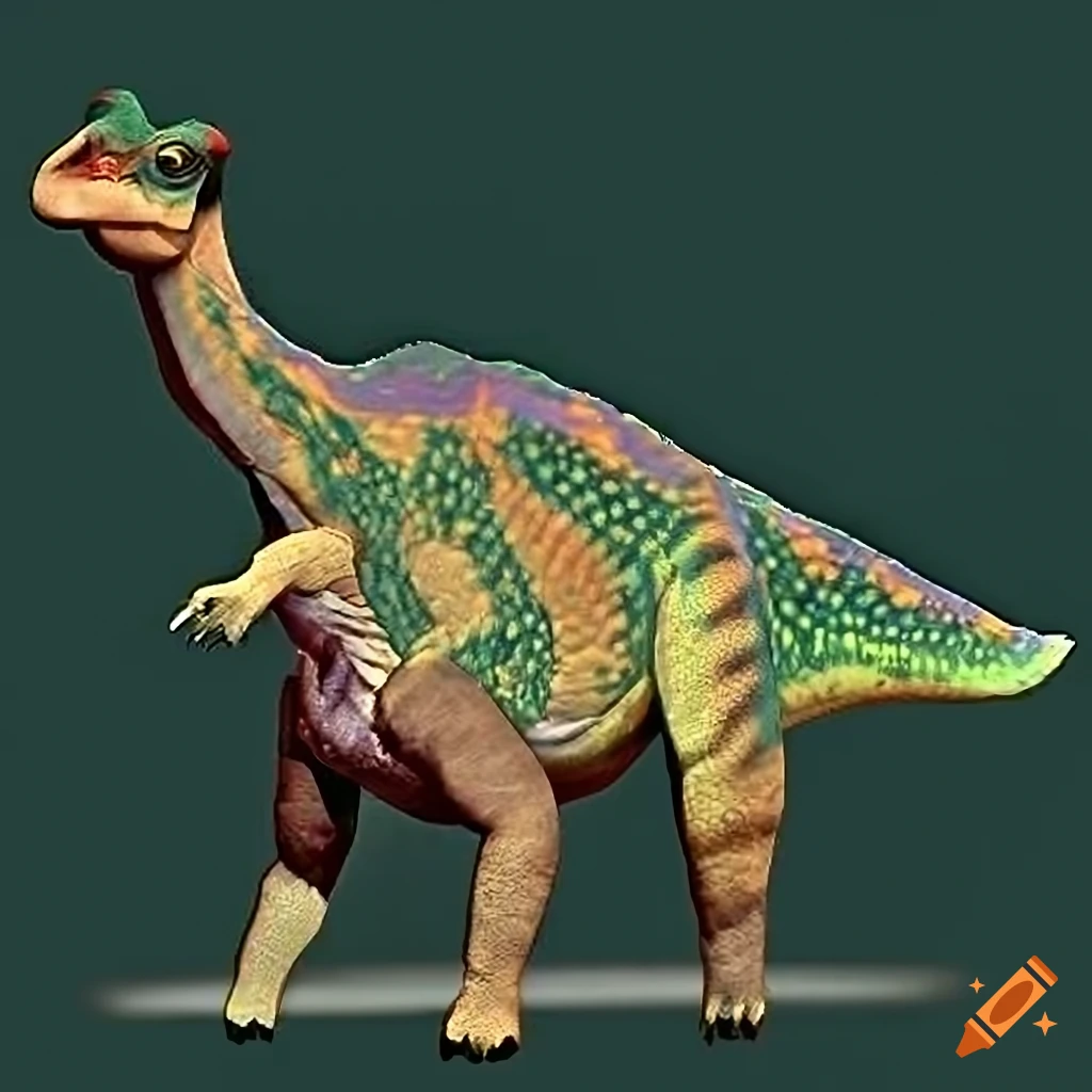 vibrantly colored duckbilled Hadrosaur dinosaur