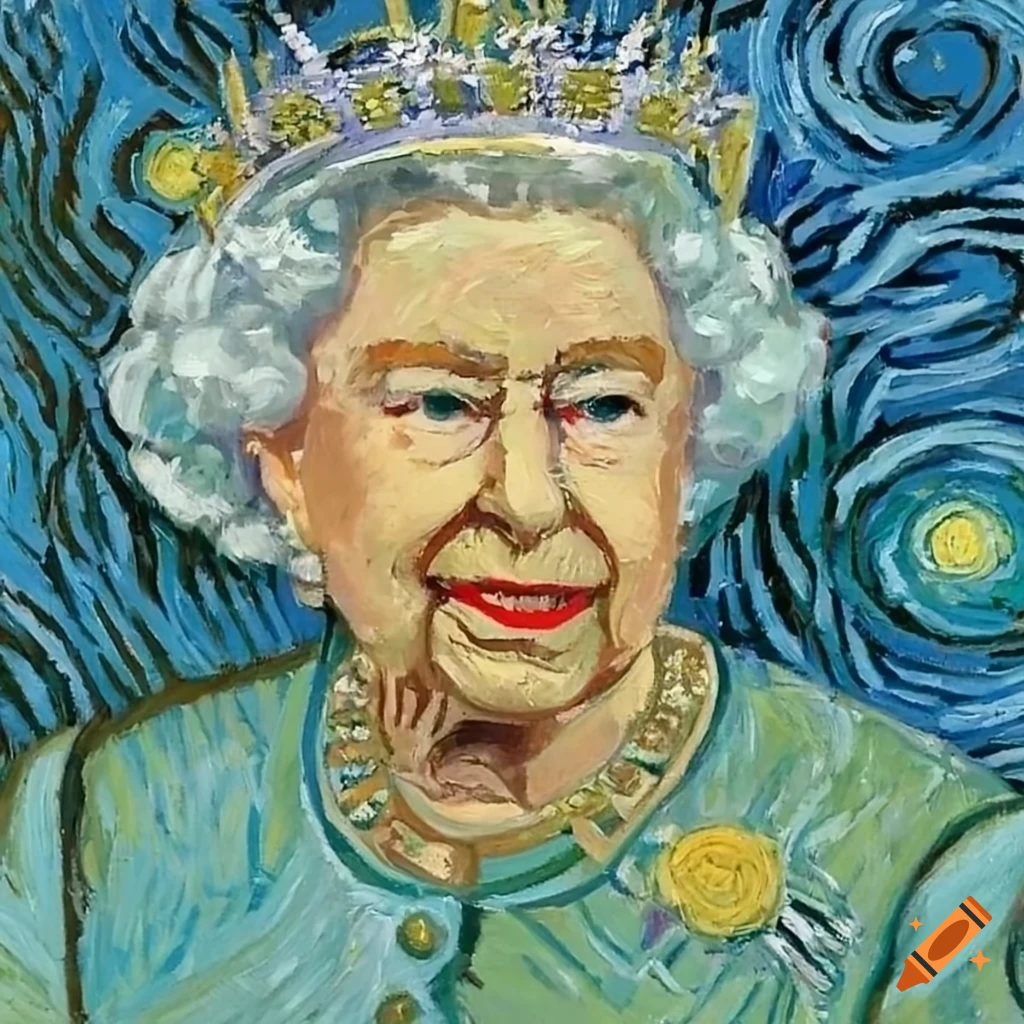 van gogh style portrait of Queen Elizabeth the second