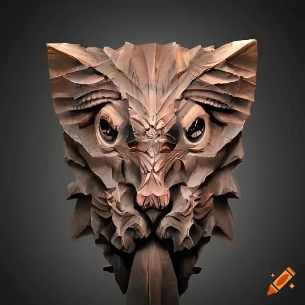 detailed carving of a moth werewolf motif
