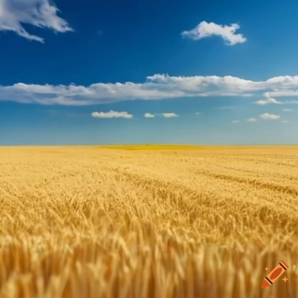 Ukrainian ornament framed wheat field under blue sky on Craiyon