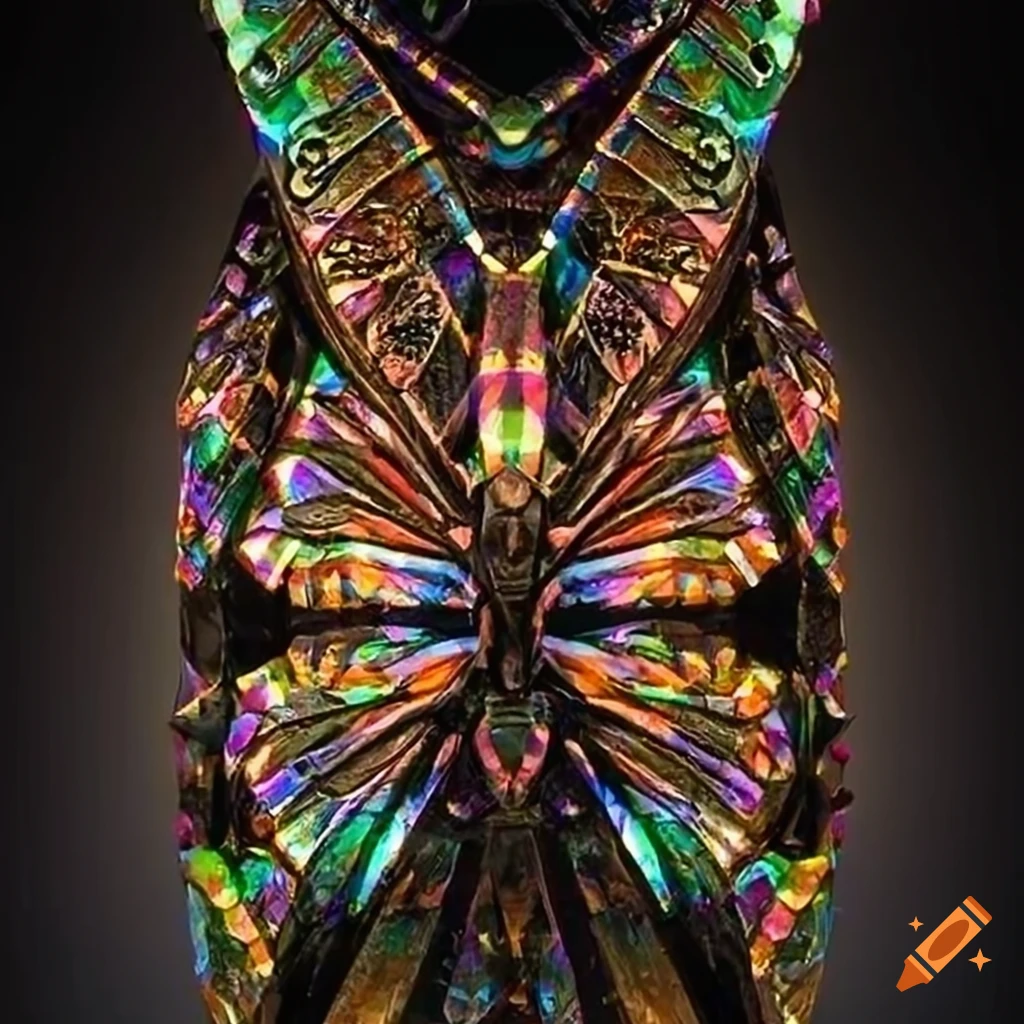 carving of a moth with vibrant details
