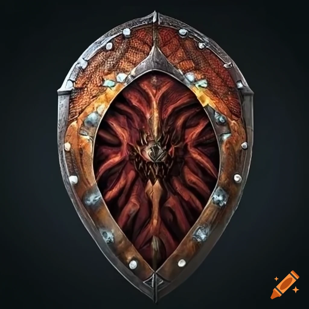 epic shield with dragon scales emitting aura