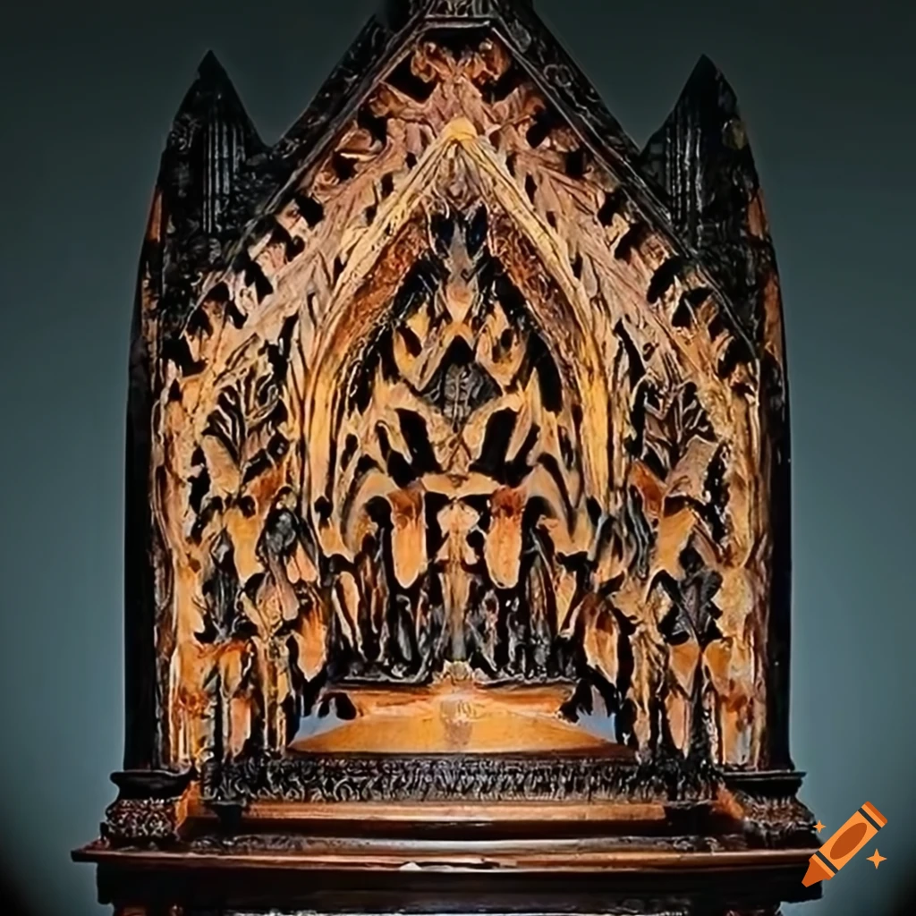 multi-faceted architectural carving with marigold moth motif