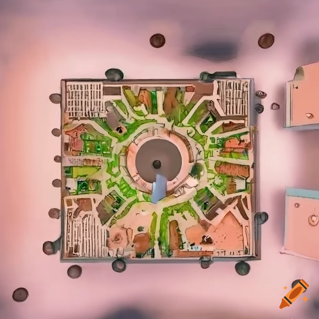 aerial view of a town square