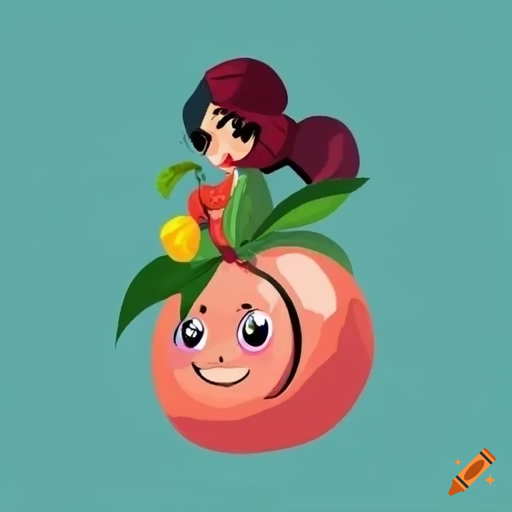 cartoon illustration of a charming gypsy peach