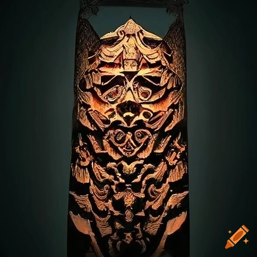 detailed architectural carving with moth motif