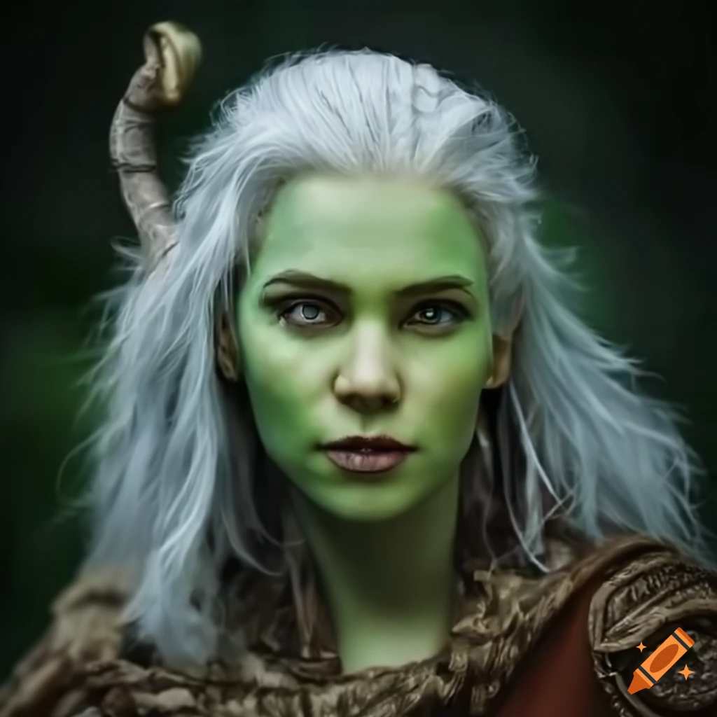 fantasy art of a powerful female half-orc druid