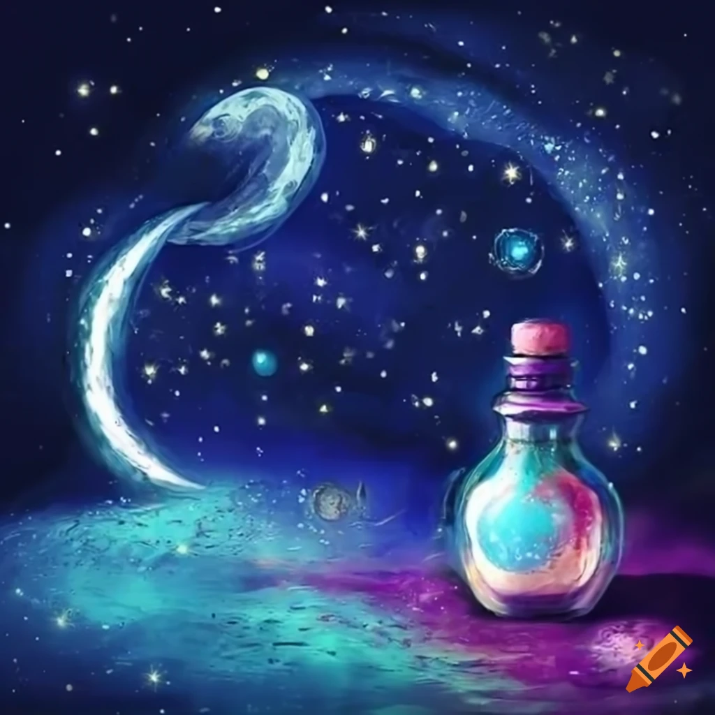 fragrance bottle on a starry night background