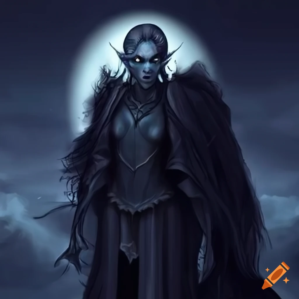 dark elf standing gracefully under the moonlight
