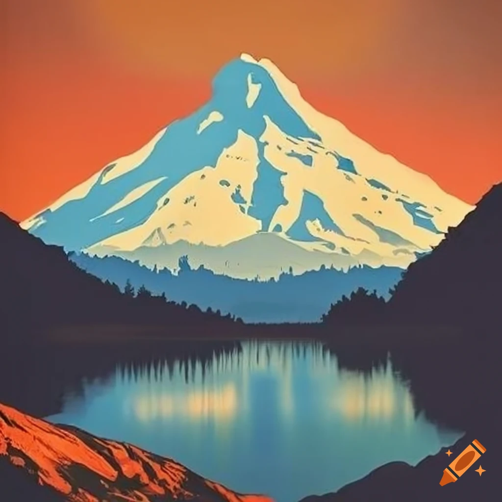 vintage travel poster of Mt Hood