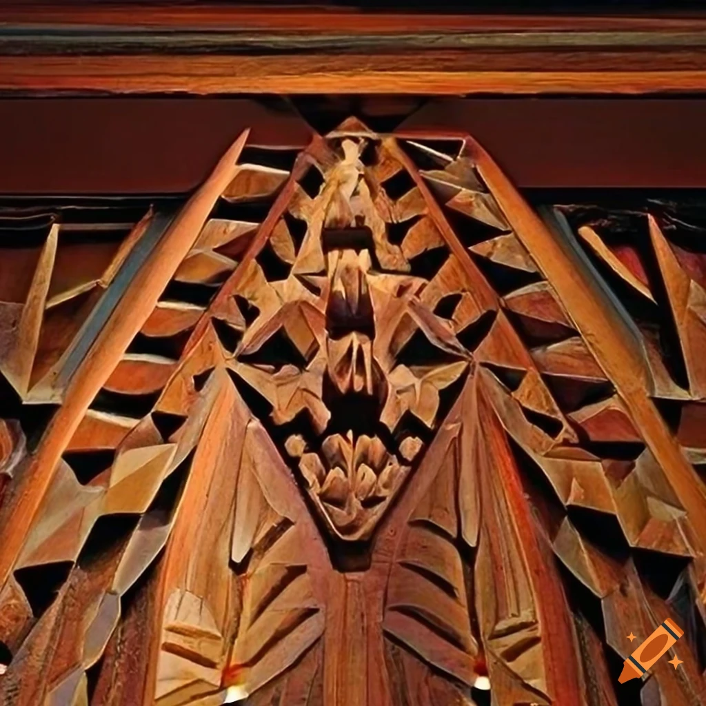 detailed architectural carving with moth motif