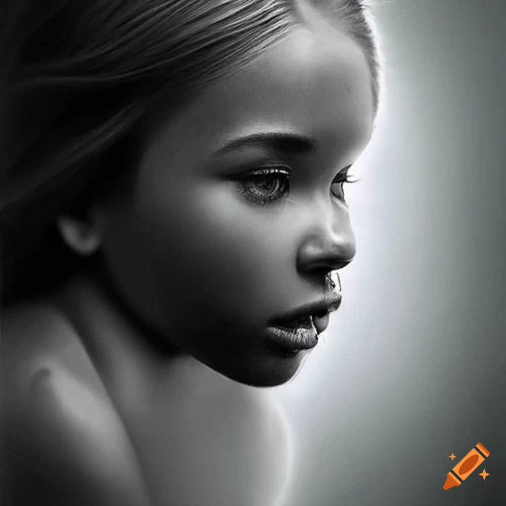 3D-like pencil drawing of a lifelike girl