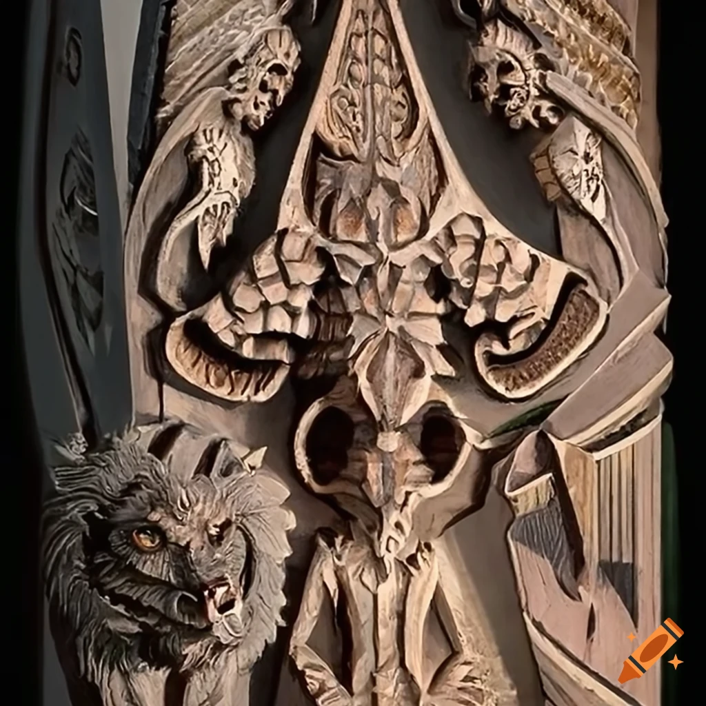 detailed carving of a moth in architectural style