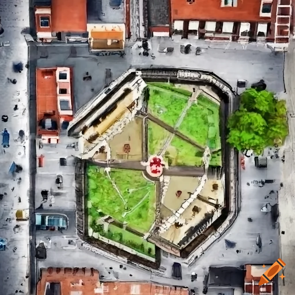 aerial view of a town square