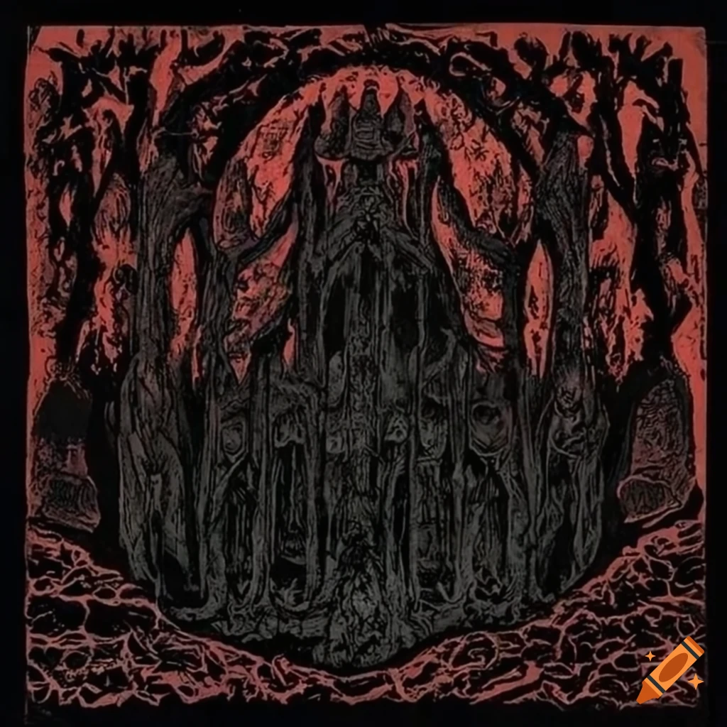black metal album cover with a monolithic structure
