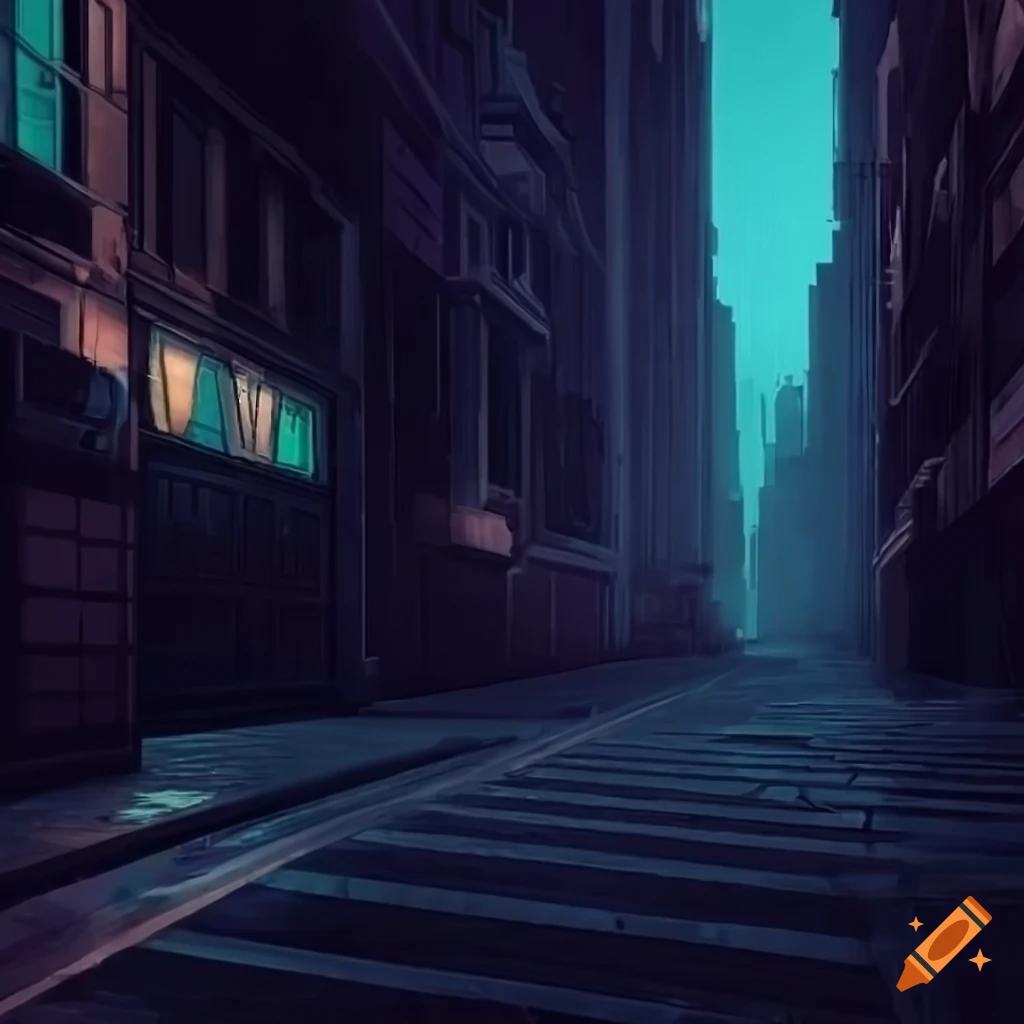 sci-fi alley between futuristic buildings